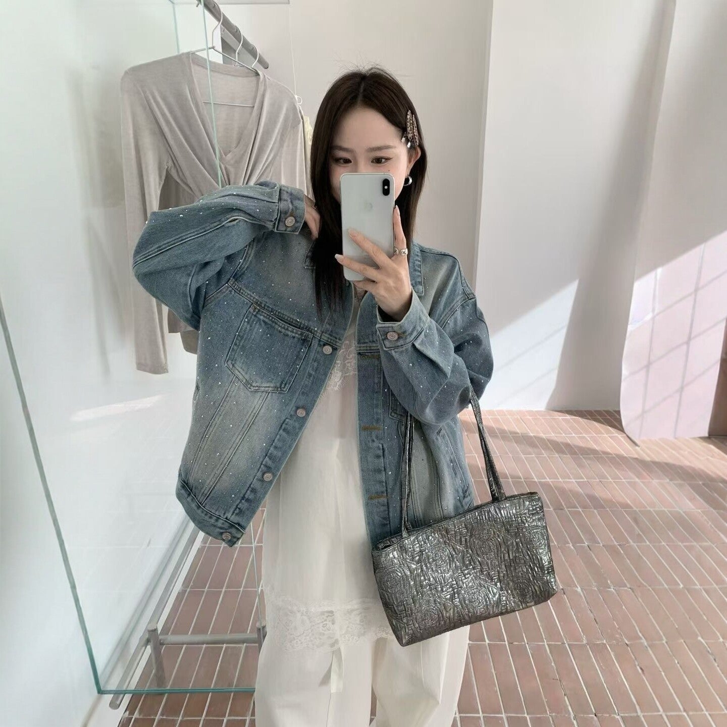 Vintage Loose-Fit Cropped Denim Jacket for Women