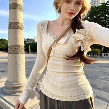 Casual Floral-print Two-piece Lace Top