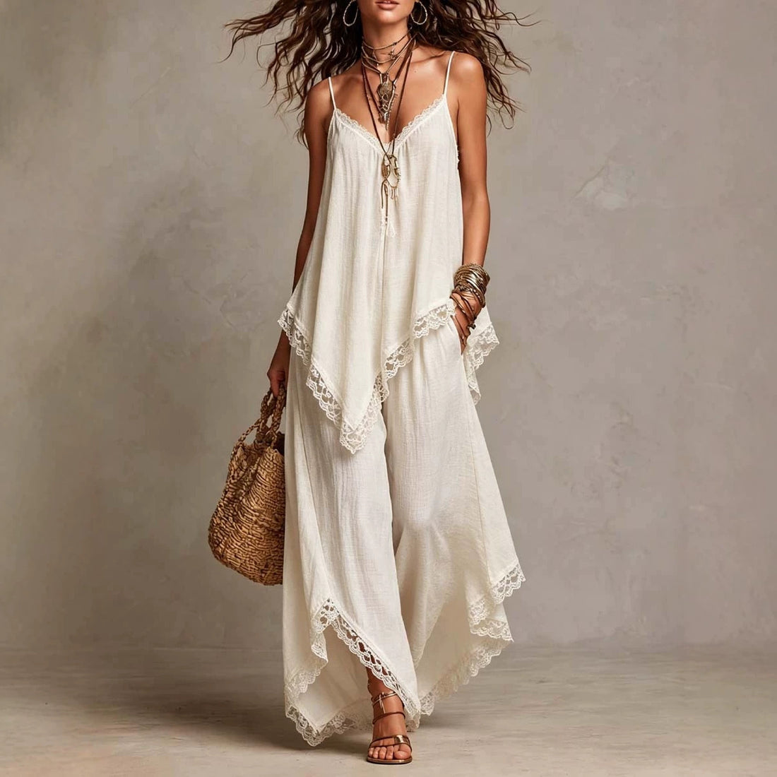Bohemian Wide-Leg Pants Set for Women