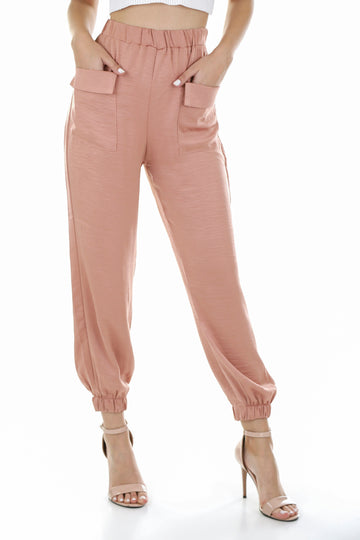 High Waisted Cotton Linen Blend Trousers