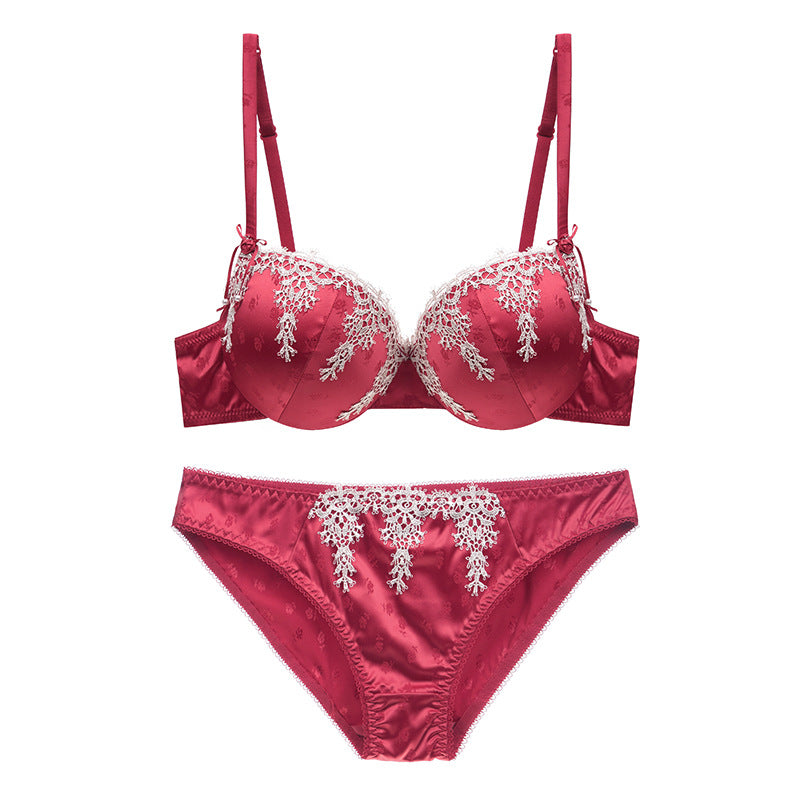 Women Underwear Satin Lace Embroidery Bra Sets With Panties