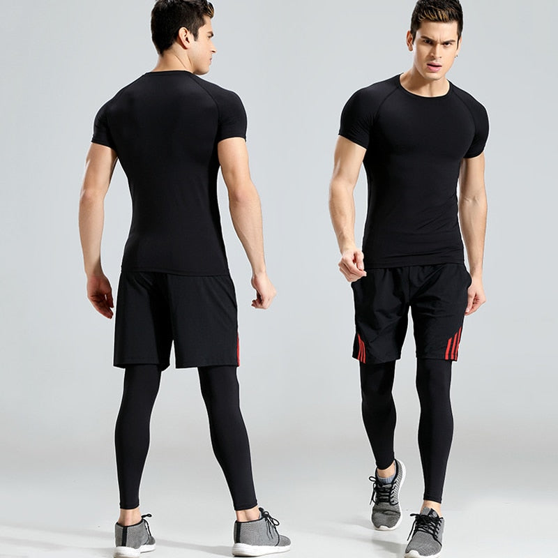 men sport costumes for men sports top+shorts+long pants gym