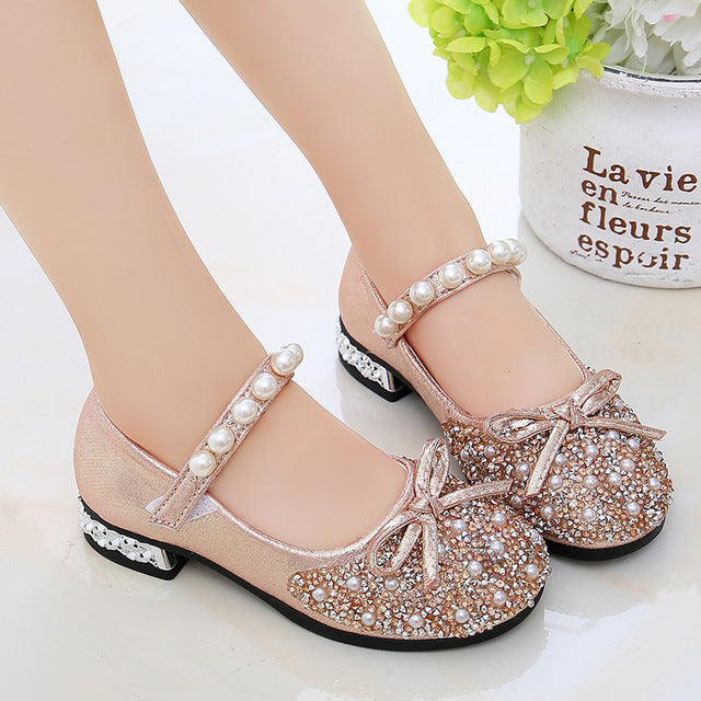 Girls High Heel Princess Leather Shoes