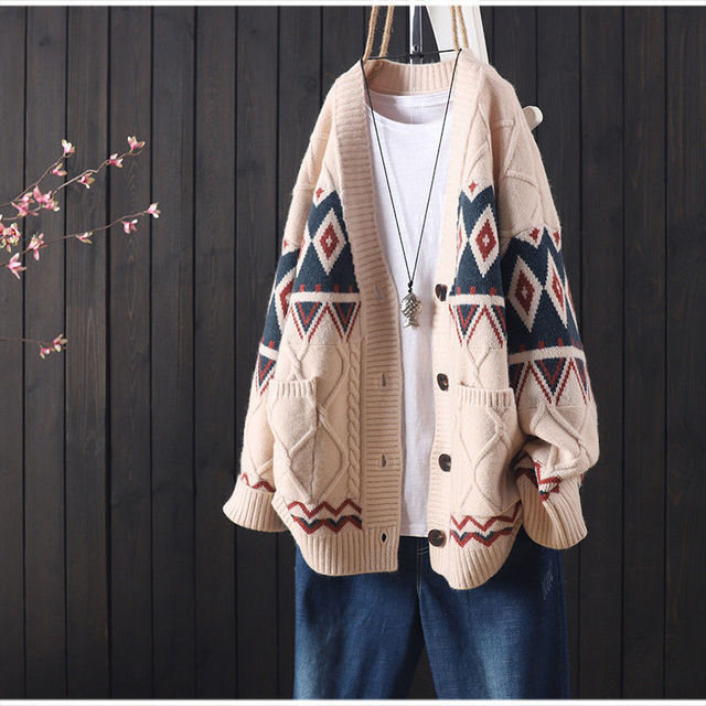 women knitted embroidery autumn winter cardigan