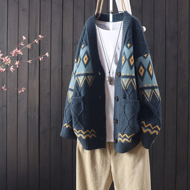 women knitted embroidery autumn winter cardigan