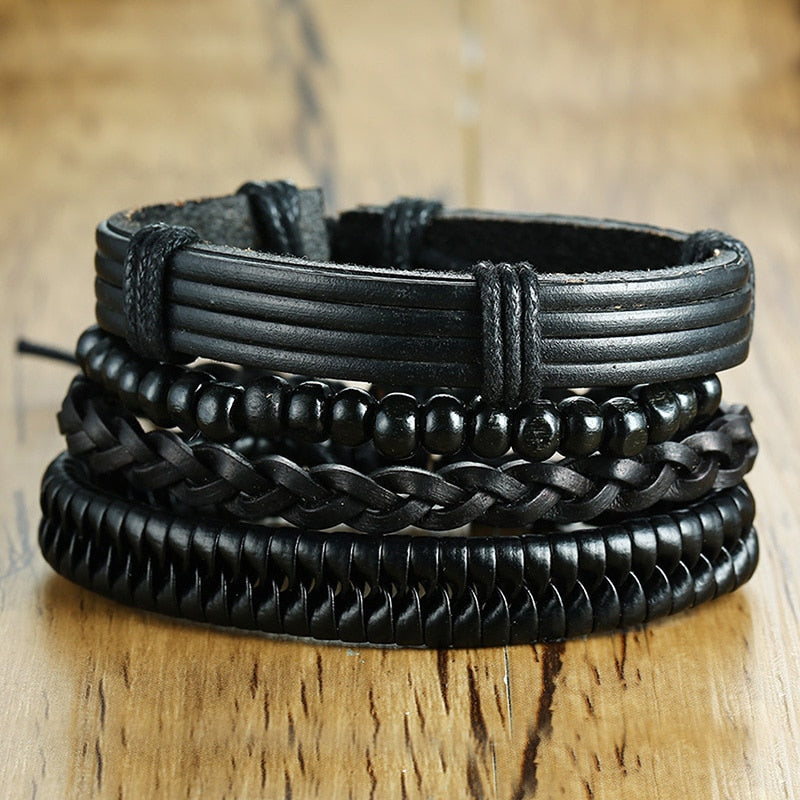 Black Leather Friendship Bracelets Set For Male Bangle Braclet Braslet –  Chilazexpress Ltd