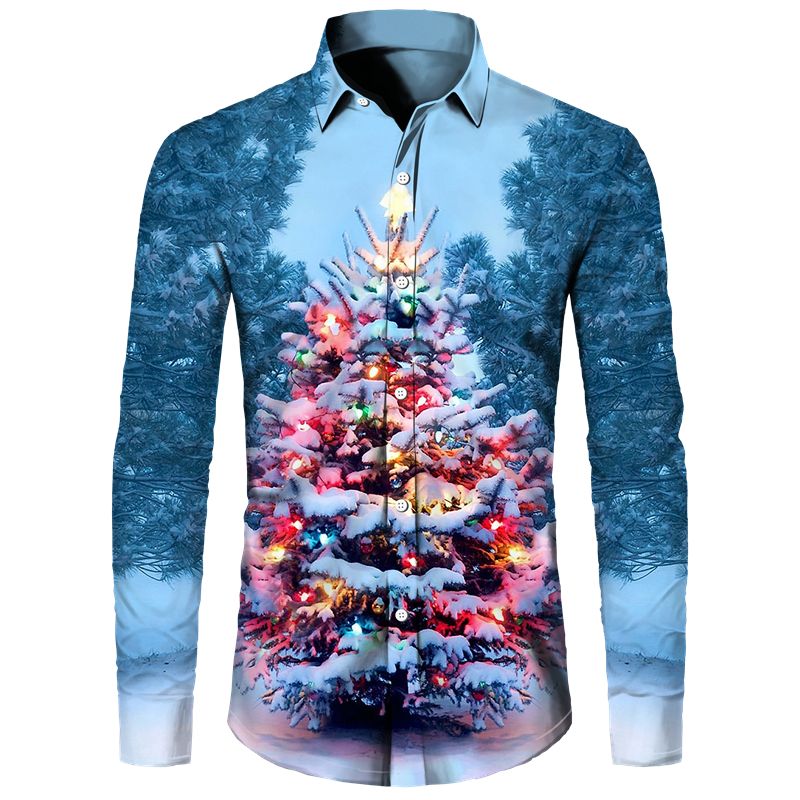 Christmas Theme 3D Printed Men Button Shirts