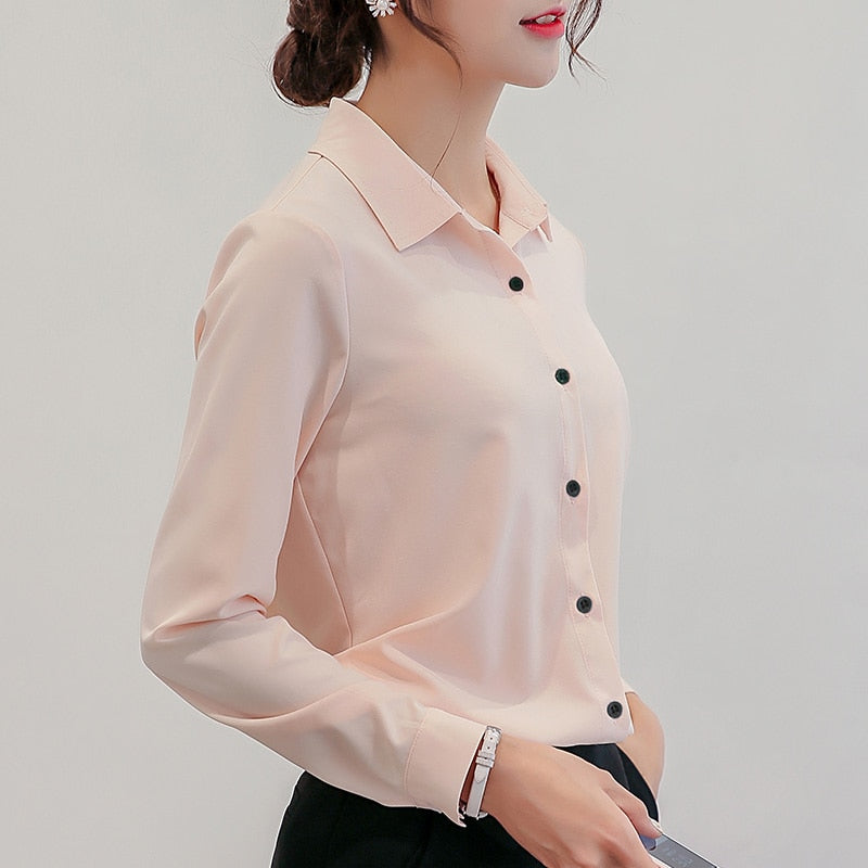  Business Casual Tops For Women, Office Work Button Down  Shirts Long Sleeve Versatile Chiffon Loose Fitting Tops For Summer Solid  Lapel Dressy Blouses Wedding Party Attire Fashion 2022