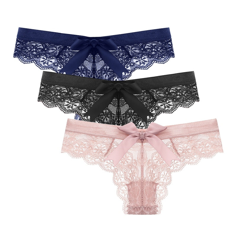 3PCS Sexy Lace G String Low-waist Underwear Panties