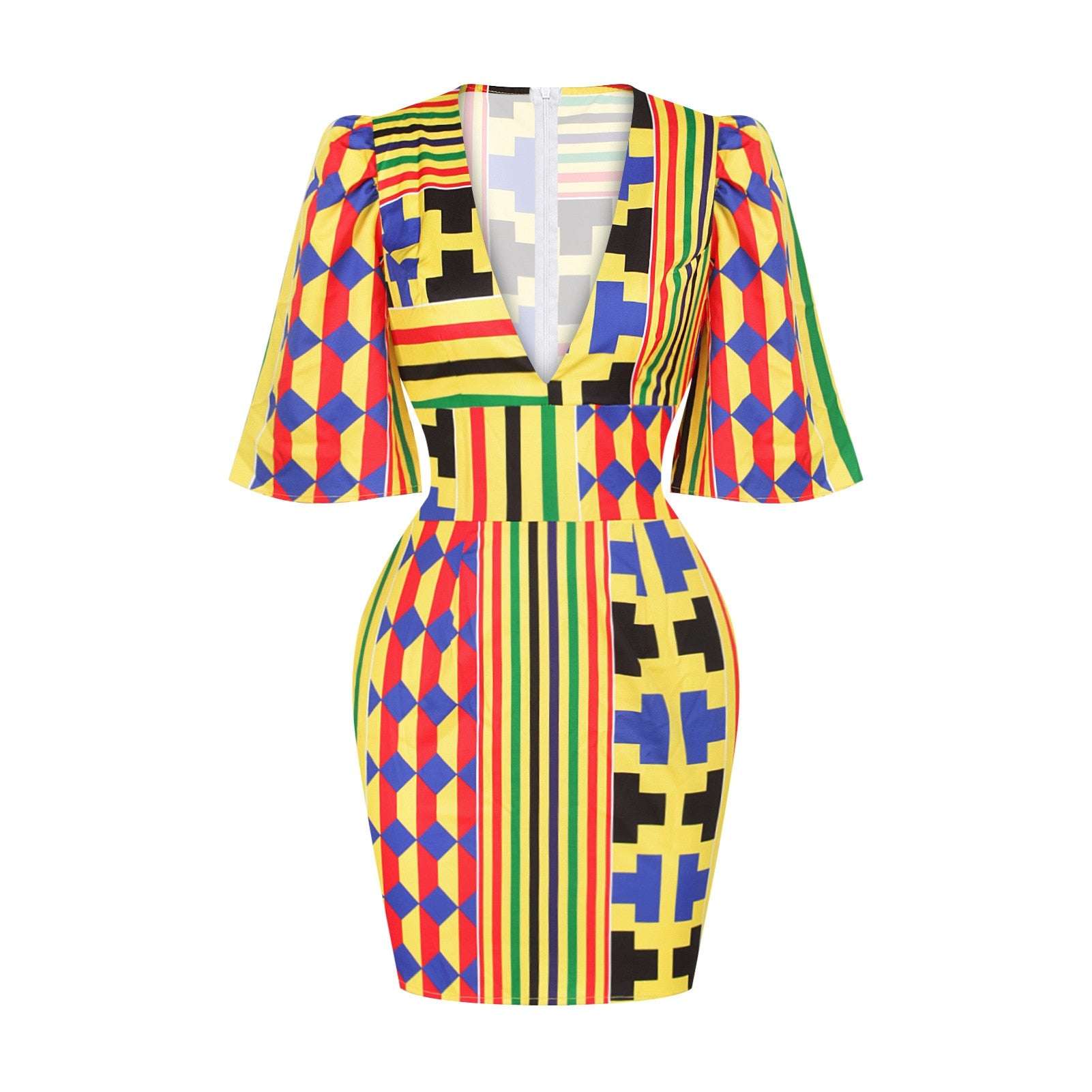 Women Summer V-neck African Printing Dress