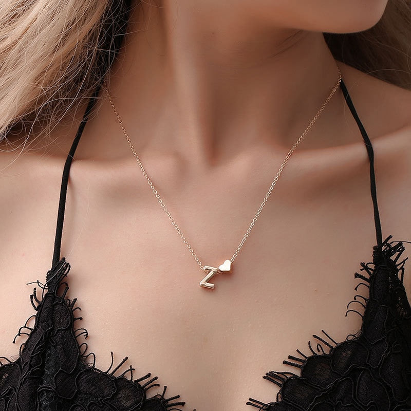 Tiny Heart Dainty Initial Choker Necklace