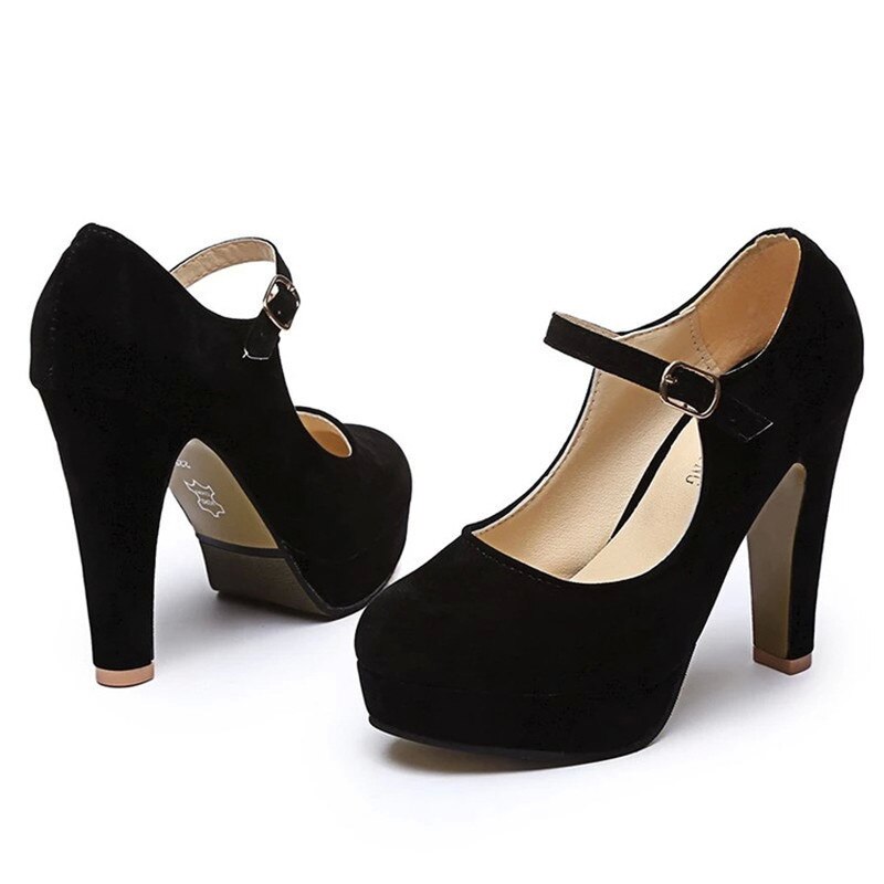 Women Winter Thick with Autumn Round Single high heels Shoes