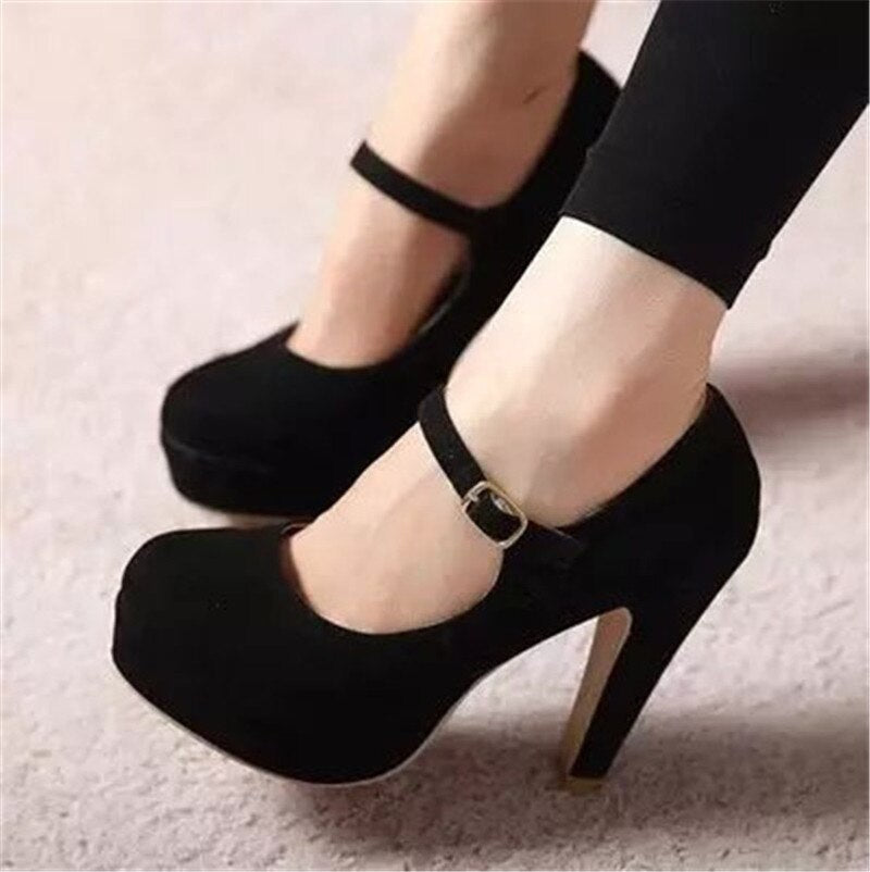 Women Winter Thick with Autumn Round Single high heels Shoes