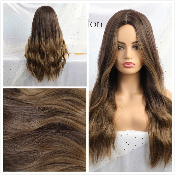 Wavy Wigs Black Brown Blonde Middle Part Cosplay Synthetic Wigs with Bangs