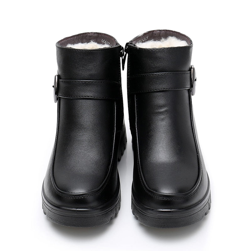 Women Winter Genuine Leather Waterproof Ankle Boots