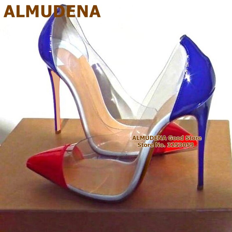 Clear PVC 12cm High Heels Patchwork Pumps Pointed Shoes