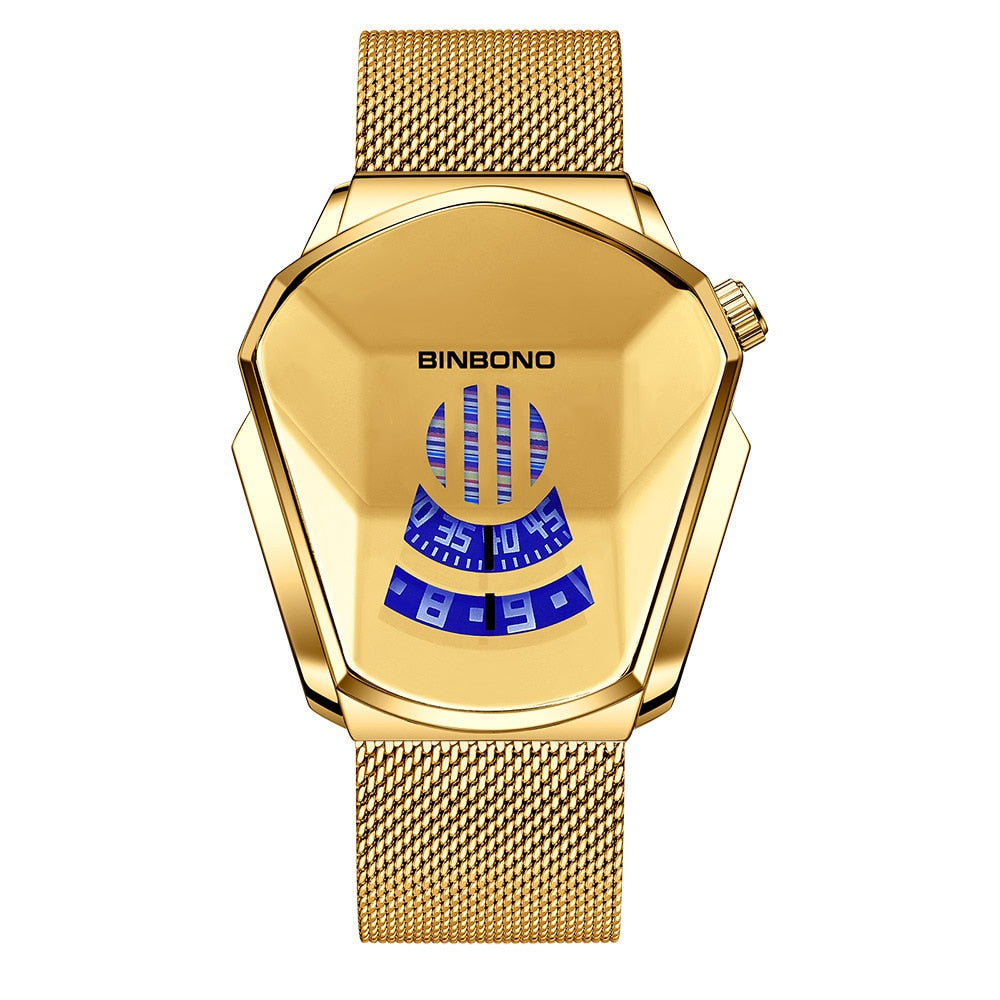 New Arrival Gold Stainless Steel Men Waterproof Creative Wristwatch