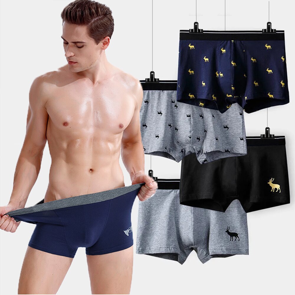 Cotton Print Mid Waist Underwear Men Boxershorts