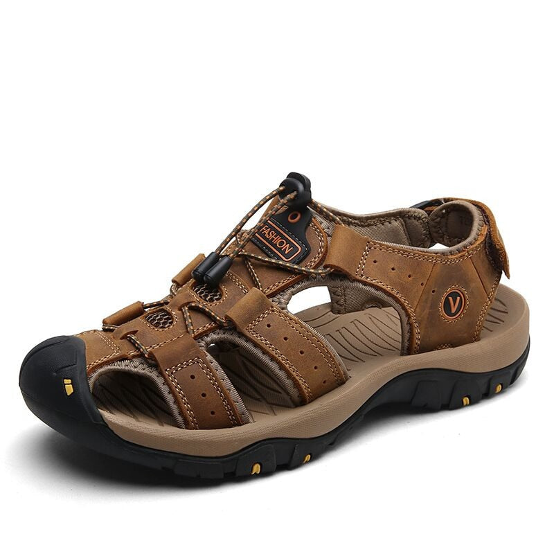 Men Genuine Leather Summer Sandals Slippers