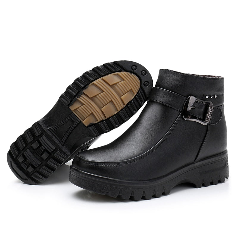 Women Winter Genuine Leather Waterproof Ankle Boots