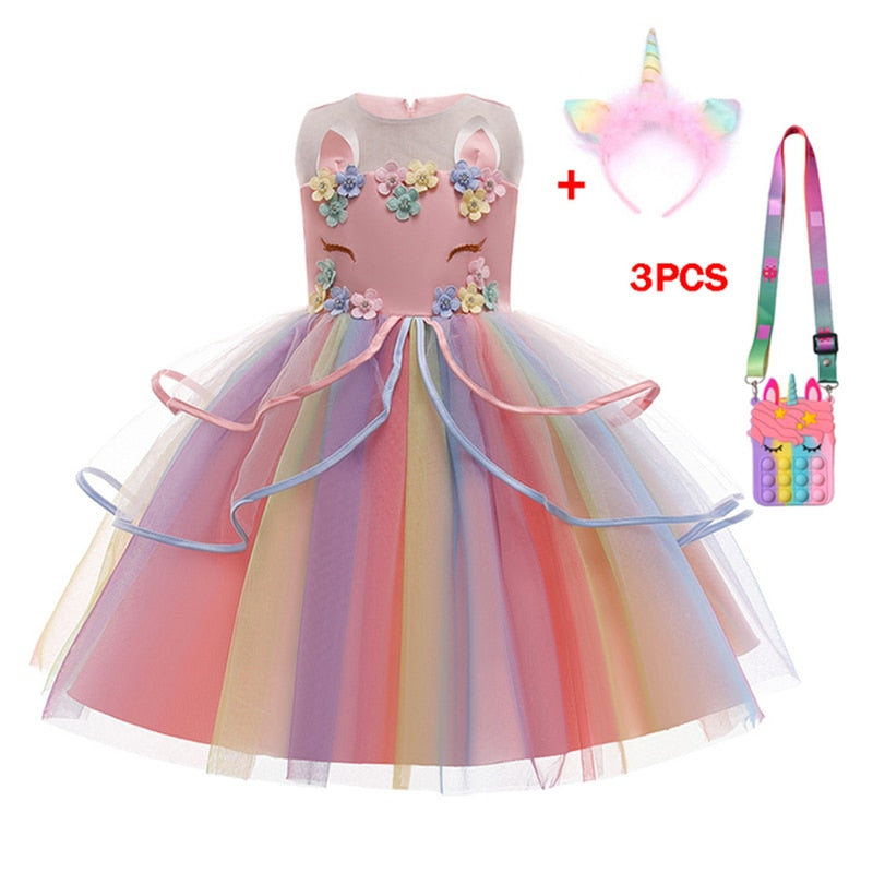 Girls Summer Birthday Party Unicorn Princess Dress 3-12Y