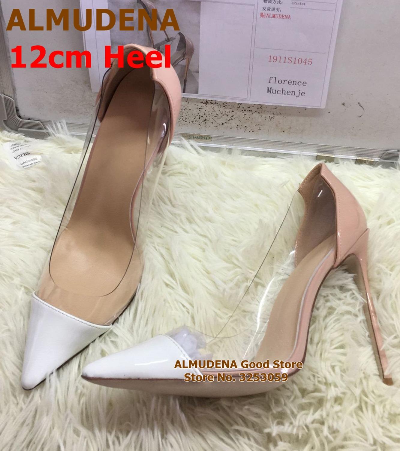 Clear PVC 12cm High Heels Patchwork Pumps Pointed Shoes