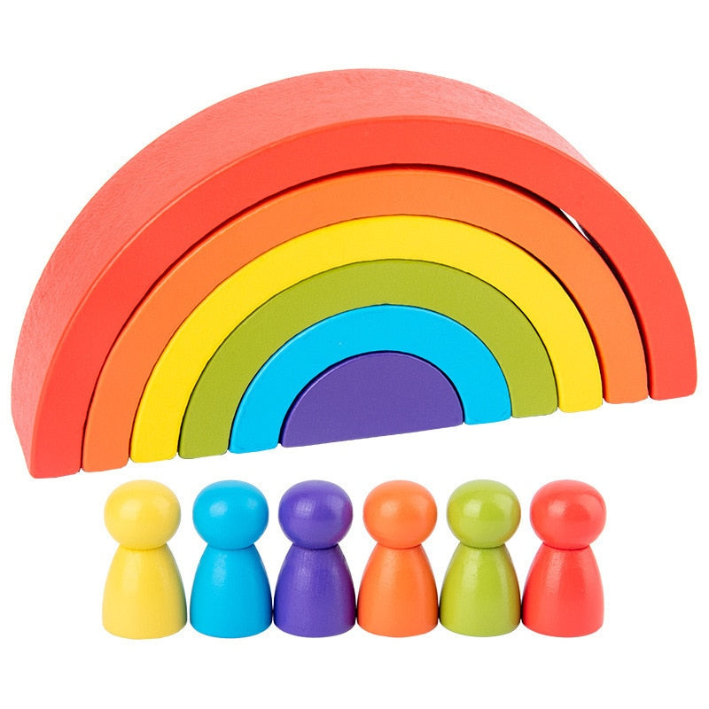 Wood Stacking Rainbow Blocks Toys Kids Montessori Educational 6PCS DIY Creative Toys Building Balance Blocks Math Toddler Toys