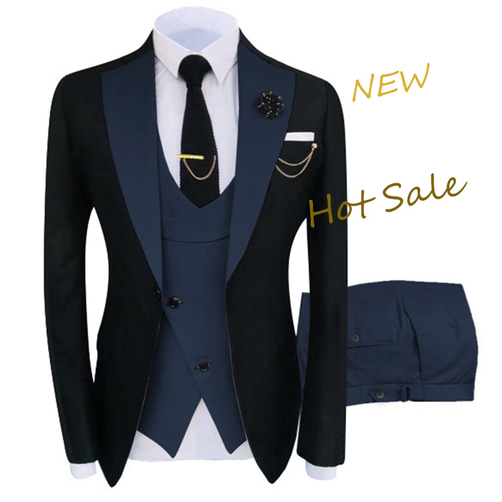 New Homme 3 Piece Set Jacket+Trousers+Vest Clothing