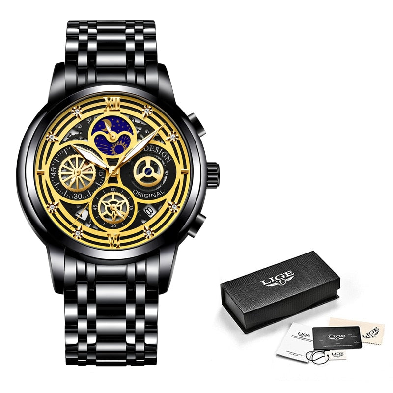 Luxury Men Quartz Gold Waterproof Wrist Watch