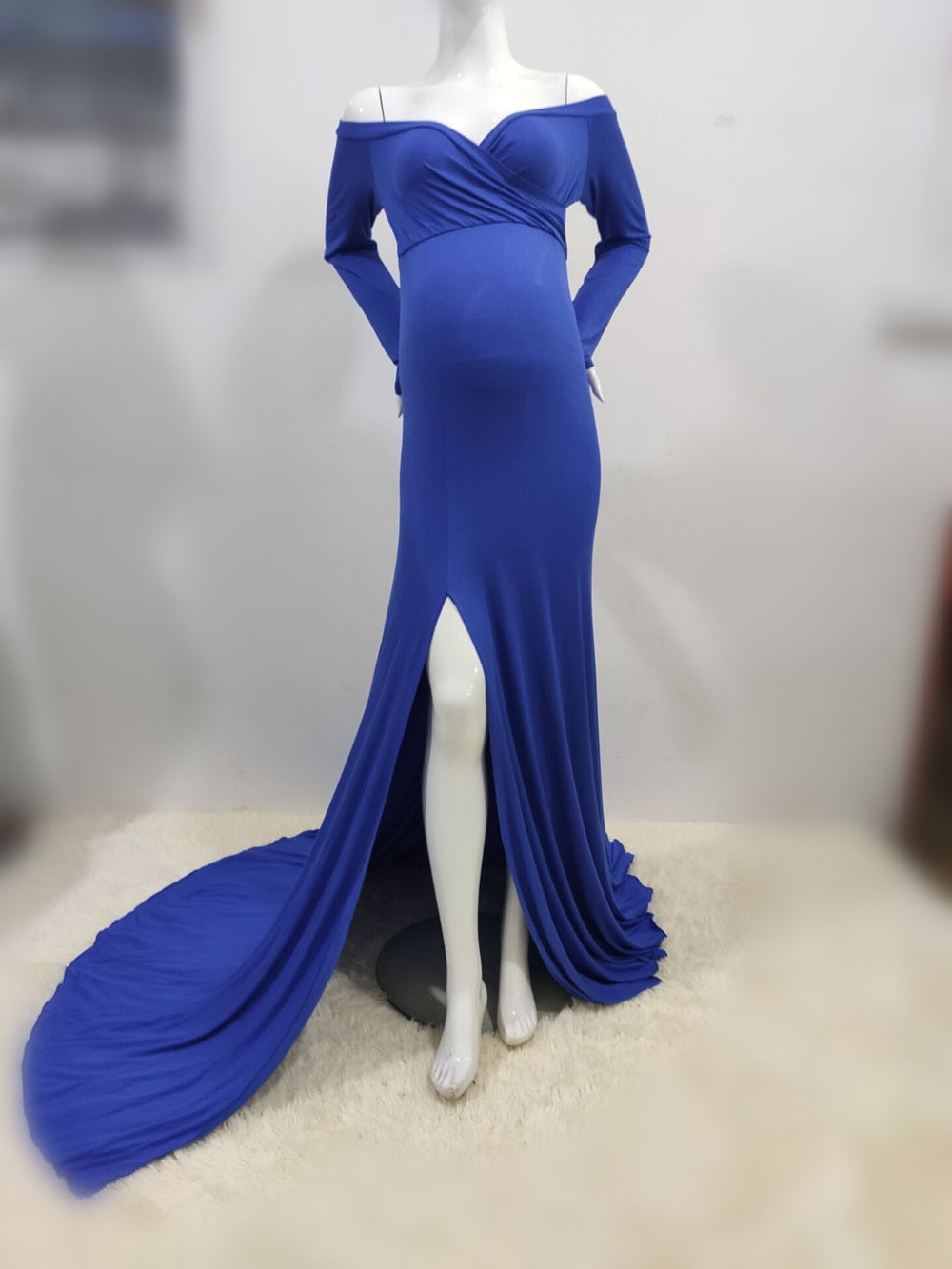 Sexy Shoulderless Maternity Dresses For Photoshoot Maxi Gown Baby Shower Women Pregnant Photography Clothes Long Pregnancy Dress