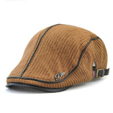 High Quality Brand Knitted Beret Casquette Homme Leather Flat Cap for Men