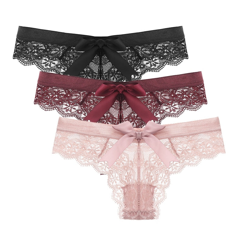 3PCS Sexy Lace G String Low-waist Underwear Panties