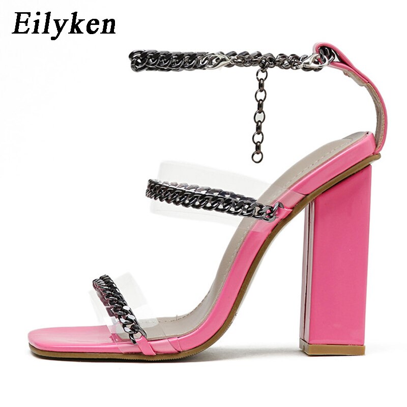 Elegant Ladies Metal Chain Ankle Buckle Shoes