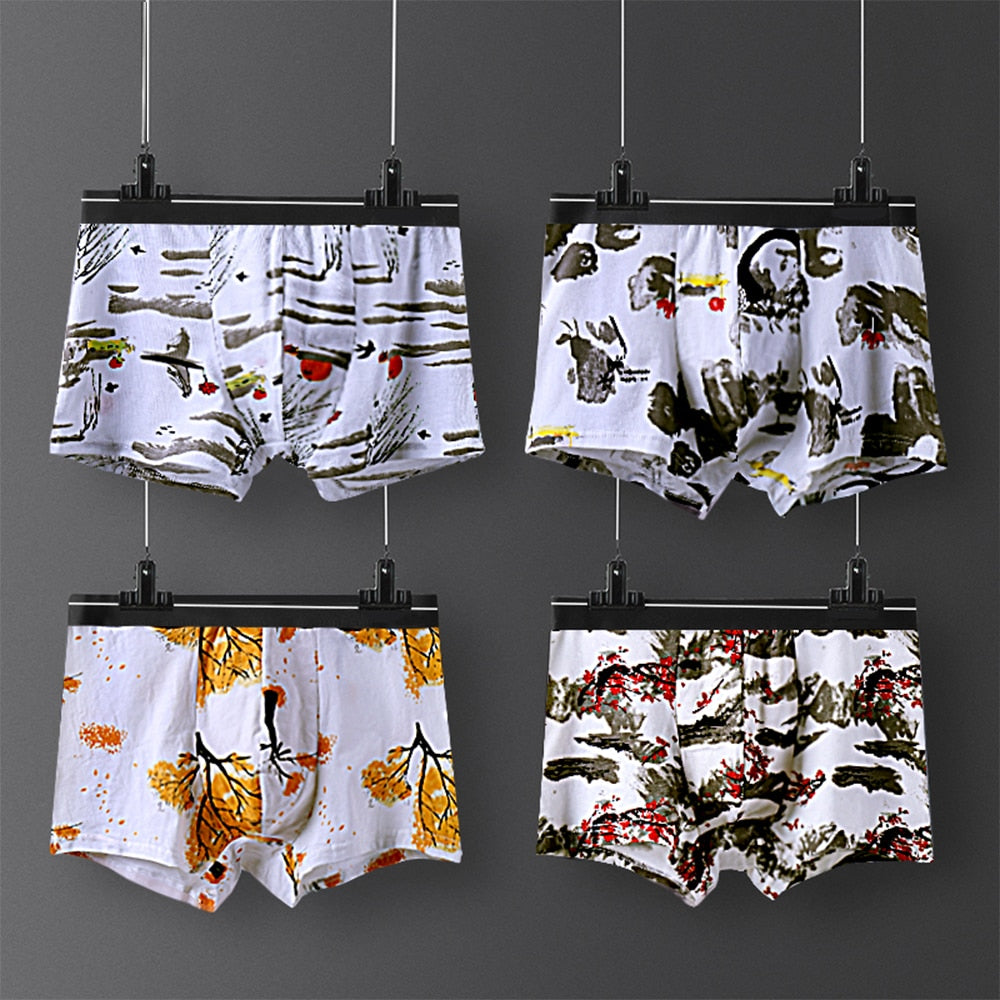 Cotton Print Mid Waist Underwear Men Boxershorts