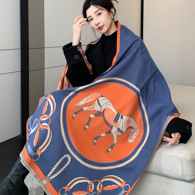 Luxury Brand Cashmere Scarf Pashmina Shawl Women Design Print Wrap Winter Warm Scarves Thick Blanket 2021 Double-sided Echarpe