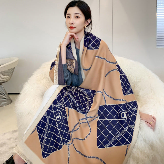 Luxury Brand Cashmere Scarf Pashmina Shawl Women Design Print Wrap Winter Warm Scarves Thick Blanket 2021 Double-sided Echarpe