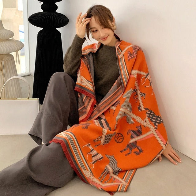 Luxury Brand Cashmere Scarf Pashmina Shawl Women Design Print Wrap Winter Warm Scarves Thick Blanket 2021 Double-sided Echarpe