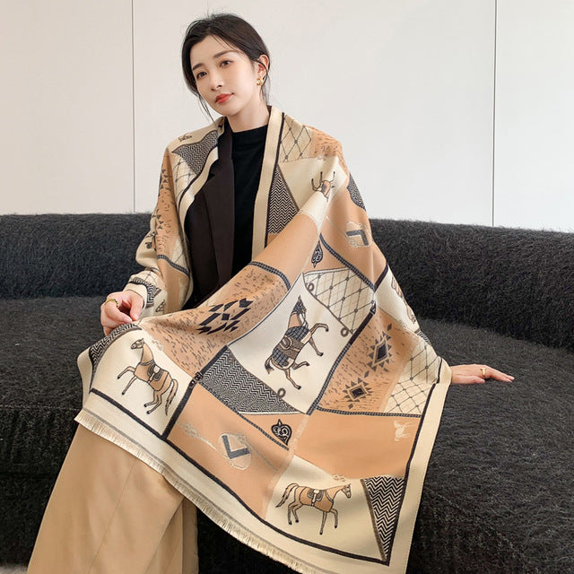 Luxury Brand Cashmere Scarf Pashmina Shawl Women Design Print Wrap Winter Warm Scarves Thick Blanket 2021 Double-sided Echarpe