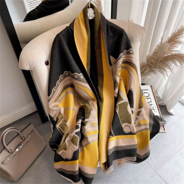 Luxury Brand Cashmere Scarf Pashmina Shawl Women Design Print Wrap Winter Warm Scarves Thick Blanket 2021 Double-sided Echarpe