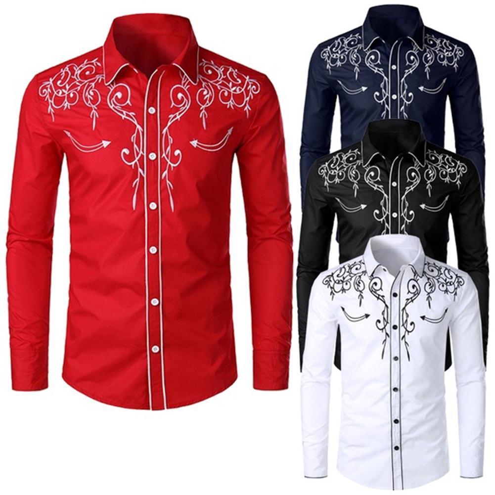 Men Embroidered Turn-Down Collar Casual Shirt