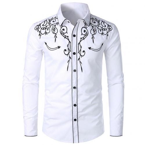 Men Embroidered Turn-Down Collar Casual Shirt