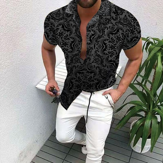 Summer Men Stand Collar Short Sleeve Shirt