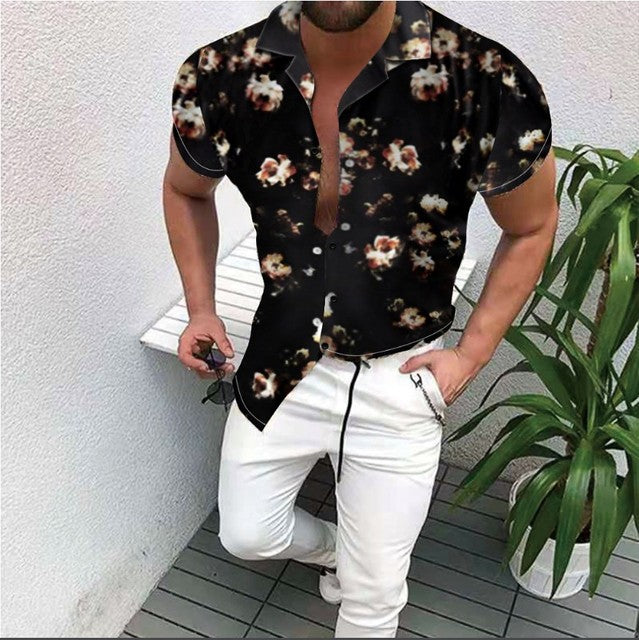 Summer Men Stand Collar Short Sleeve Shirt