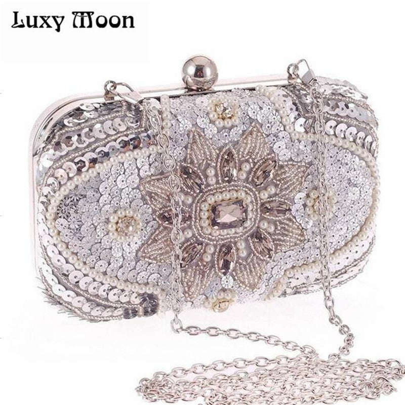 Evening Clutch Bag Glitter Bead Woman Party bags Vintage Bridal
