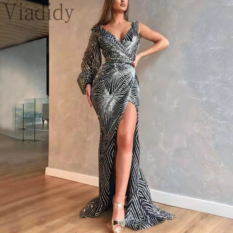 Women Sexy Asymmetry Maxi Evening Dress
