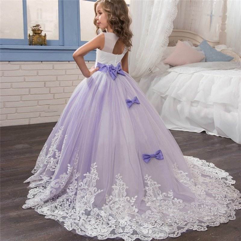 Girls Lace Dress Elegant Princess Long Gown Kids Dresses for Girls Flower Wedding Party Evening Dress Children Prom Tutu Costume