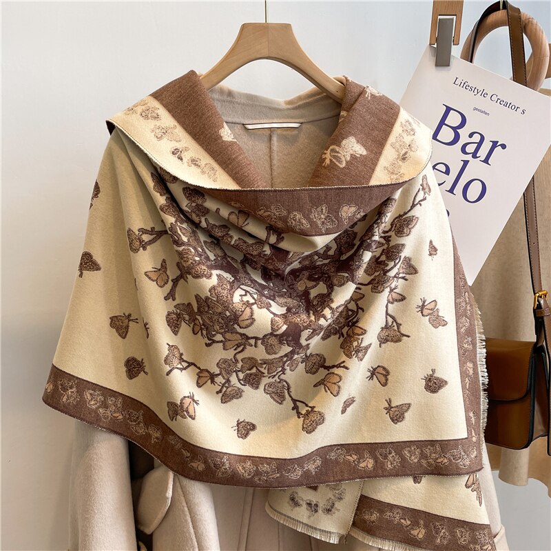 TUPELUO Luxury Brand Winter Cashmere Scarf for Women Design Warm Shawl Thick Pashmina Blanket Tassel Poncho