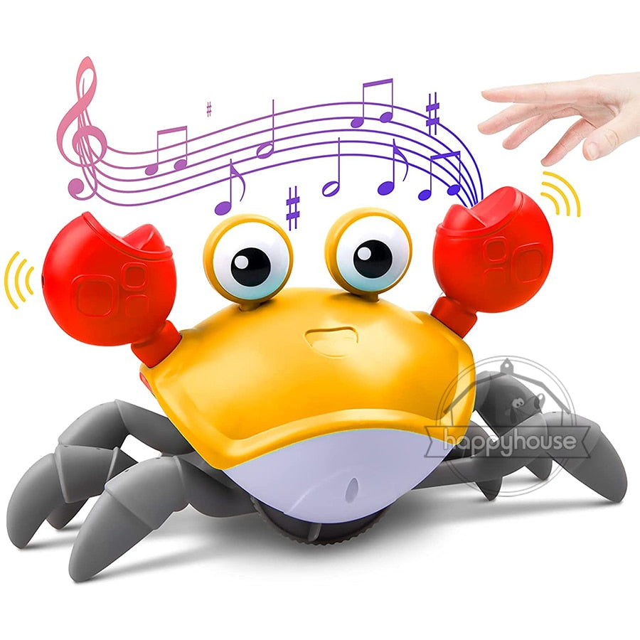 Crawling Crab Baby Toys with Music LED Light Up Musical Toys for Toddler Automatically Avoid Obstacles Interactive Toys for Kids