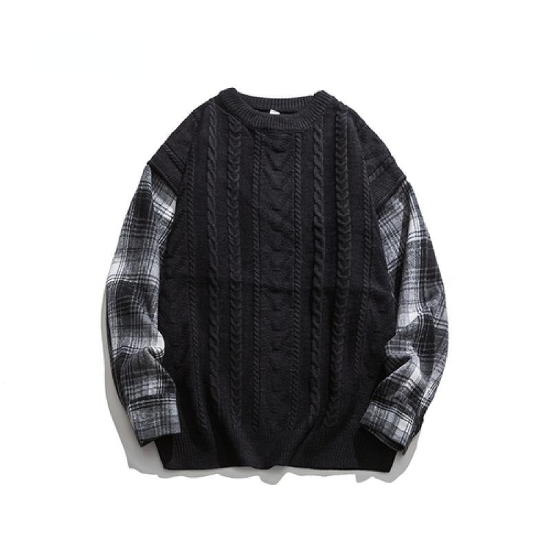 Men’s Winter Plaid Printed Patchwork Vintage Sweater
