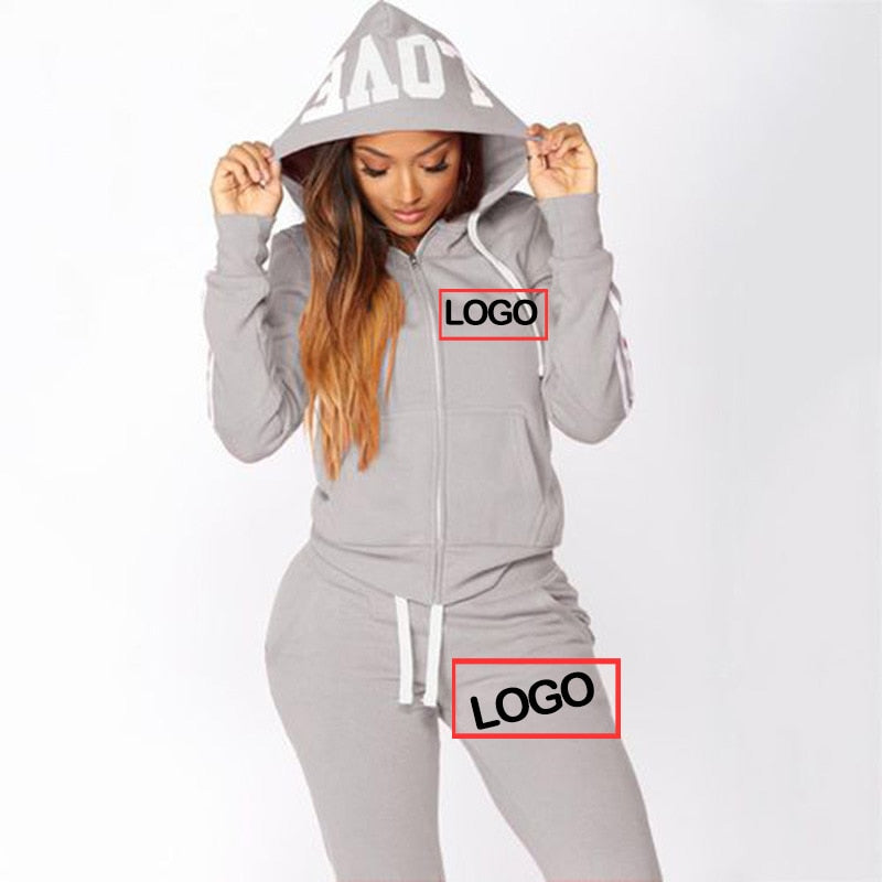 Two Pieces Stripe Women Tracksuits Hoodie Sport Suits